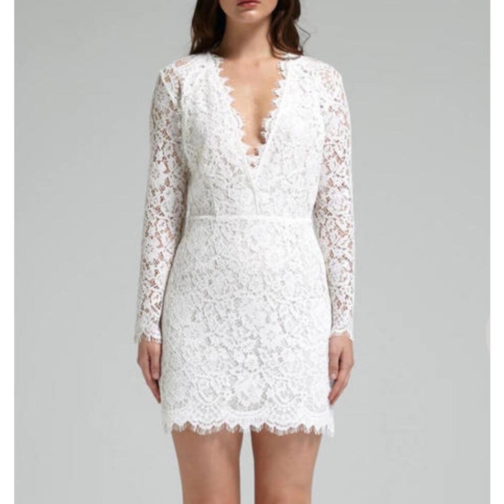 IRO White Calix Eyelash Laceโ Long Sleeve Mini Dress S Bachelorette Grad Bridal